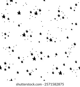 Small dash seamless pattern. Abstract black and white background with hand drawn stars and dots for modern patterns. Playful minimalist texture, ideal for prints, and fabric. Vector illustration