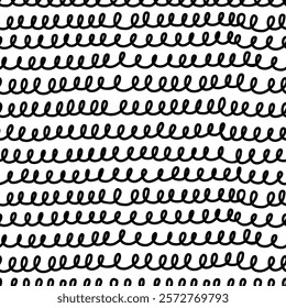 Small dash seamless pattern. Abstract black and white background with wavy hand drawn lines. Minimalist texture for digital designs, packaging, fabric prints, and modern decor. Vector illustration