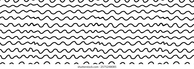 Small dash seamless pattern. Abstract black and white background with wavy hand drawn lines. Minimalist organic texture, great for packaging, fabric prints, and modern decor. Vector illustration