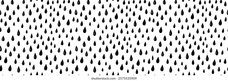 Small dash seamless pattern. Abstract background. Black and white autumn doodle texture with hand drawn raindrops. Vector Illustration