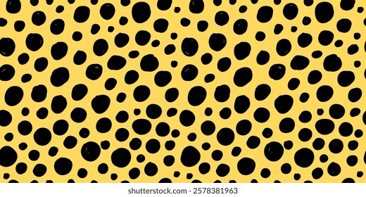 Small dash seamless pattern. Abstract background with doodle circles in black and yellow. Great for digital projects, fabric prints, packaging, scrapbooking, and creative artworks. Vector illustration