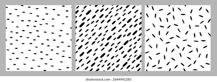 Coleção de padrões sem emenda de traço pequeno. Traços aleatórios desenhados à mão do pincel. Ponto abstrato padrão sem costura. Estilo Memphis. Ilustração de vetor simples.
