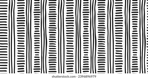 Small dash seamless pattern. Dotted lines texture Black and white hatching doodle organic shapes Short line dashes Brush hand drawn random strokes Fashion retro print design Vector Illustration