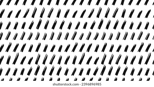 Small dash seamless pattern. Dotted lines texture Black and white hatching doodle organic shapes Short line dashes Brush hand drawn random strokes Fashion retro print design Vector Illustration