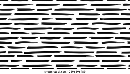 Small dash seamless pattern. Dotted lines texture Black and white hatching doodle organic shapes Short line dashes Brush hand drawn random strokes Fashion retro print design Vector Illustration