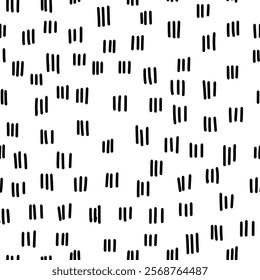 Small dash seamless pattern. Minimalistic black and white texture with a clean geometric style. Ideal for stationery, fabric prints, digital designs, home decor, and more. Vector illustration