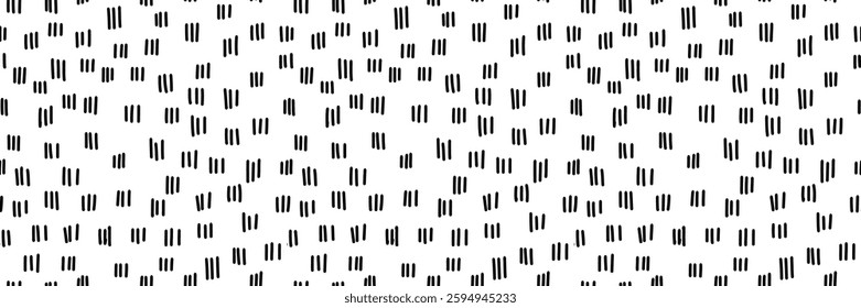 Small dash seamless pattern. Minimalistic black and white texture with a clean geometric style. Ideal for stationery, fabric prints, digital designs, home decor, and more. Vector illustration