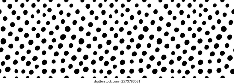 Small dash seamless pattern with polka dots. Hand drawn black circles on a white background. Perfect for fabric, packaging, wallpapers, digital projects, and creative decor. Vector illustration