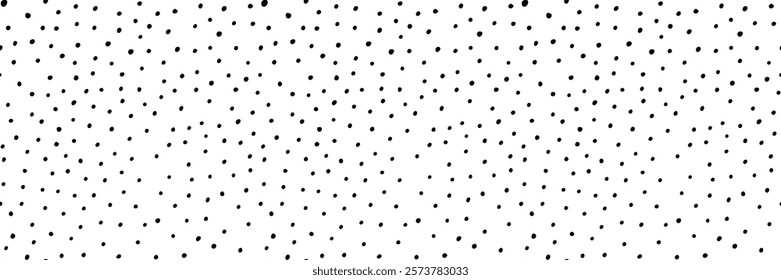 Small dash seamless pattern with polka dots. Hand drawn black circles on a white background create a playful, minimalist design. Perfect for fabric, packaging, and wallpapers. Vector illustration.