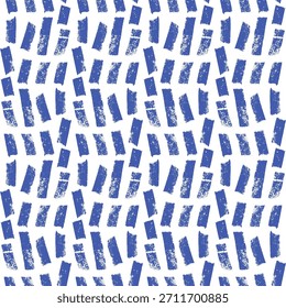 Traço pequeno linhas azuis irregulares padrão sem costura. Fundo infinito com rolo de tinta pastel de carvão traço pincel. Lápis de giz abstrato padrão de ponto design textura de linha curta. Vetor irregular grunge bg