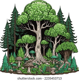 Small Deep Forest (Pine, Mushroom, Mangroves, etc.) in Vector