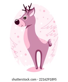 kleines Hirsch auf Winterhintergrund. Zeichnung im flachen Stil. separates Einzelelement für Design und Kreativität. Grußkarte, Neujahr, Weihnachten.
