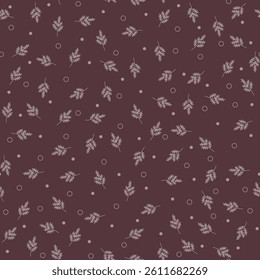 Small delicate twigs on a chocolate-colored background. Seamless pattern. Floral background for paper, cover, textile, gift wrap, wallpaper.