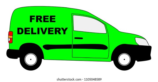 A small delivery van with text FREE DELIVERY isolated on a white background