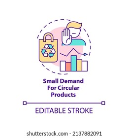 Small demand for circular products concept icon. Circular economy disadvantage abstract idea thin line illustration. Isolated outline drawing. Editable stroke. Arial, Myriad Pro-Bold fonts used