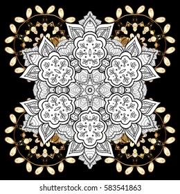 Small depth of field. Black tree with gold trim. Patina. Pattern on black background with golden elements. Luxury furniture. Furniture in classic style. Carving. Element woodcarving.