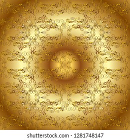 Small depth of field. Yellow and brown backdrop with gold trim. Furniture in classic style. Seamless element woodcarving. Pattern on yellow and brown colors with golden elements. Luxury furniture.