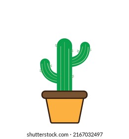 a small desert cactus starting to bloom in a pot for decorative flowers vector illustration