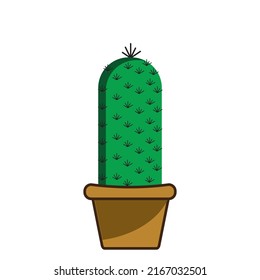 a small desert cactus starting to bloom in a pot for decorative flowers vector illustration