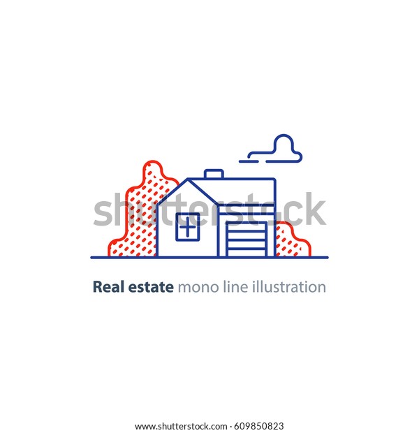 Small Detached House Garage Suburb Summer Stock Vector Royalty