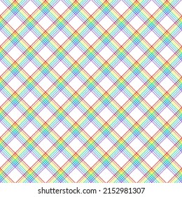 Small diagonal rainbow plaid. Seamless vector checkered pattern suitable for fashion, home decor and stationary.