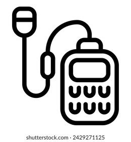 Pequeño vector de contorno de icono de micrófono de solapa digital. Micrófono de transmisión Lavalier. Dispositivo de grabación diminuto
