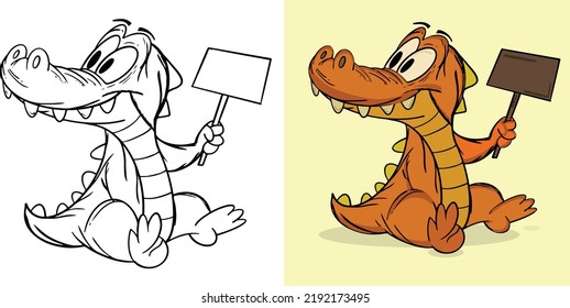 Small Dino T-rex cute. a small animal, a field yellow Dinosaurs with a very long tail.Coloring page for children and adults, hand drawn illustration vector printable