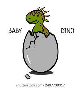 a small dinosaur hatched from an egg. baby cartoon ankylosaur isolated on white for children's illustrations, print on T-shirt, poster in children's room, funny baby character, Stickers