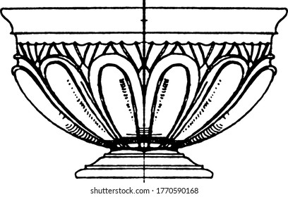 A small dish with a low foot that is round and deep, vintage line drawing or engraving illustration.