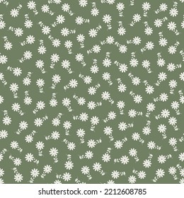 Small Ditsy Flowers Seamless Pattern. Little Flowers Digital Paper. Surface Green Floral Pattern Design. Fabric Floral Design.