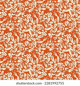 Small ditsy pattern with little beige leaves and dots. Neutral background or support print. Bohemian design in retro style for summer fall fashion