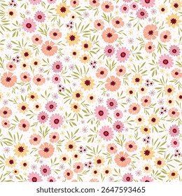 Pequena Ditsy Wild Daisies Multi cores Spray estilo todo sobre padrão floral desenhado à mão pastel cor plana vetor sem emenda