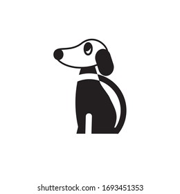 Small dog. Black and white logo, icon. Vector illustration