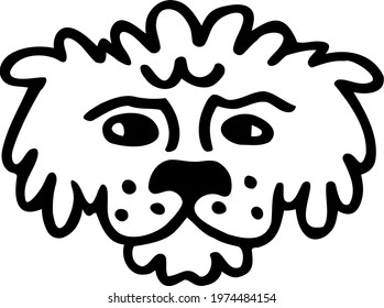 Small Dog Head Of Breed Bichon Frise With Curly Coat. Hand Drawn Character For Kids. Cute Fluffy Maltese Lapdog. Doodle Canine Muzzle. Cartoon Pet Icon. Black Vector Clipart Animal. Baby Design.