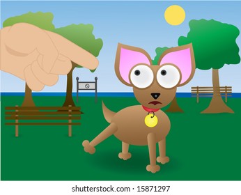 Small dog at park being bad chastise by owner