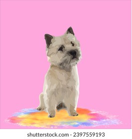 small dog posrcard vector colored