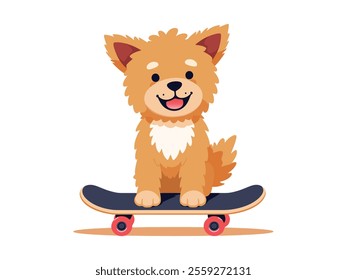 A small dog riding a skateboard