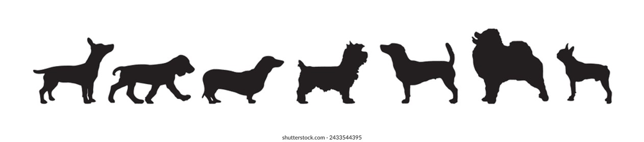 small dog silhouette. stand. black isolated white background