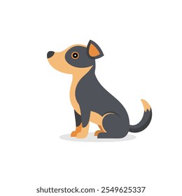 Small dog sitting and looking up isolated flat vector illustration on white background