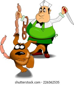small dog stole sausages, vector and illustration