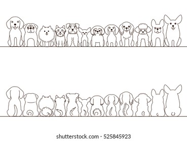 small dogs border set, front view and rear view, line art