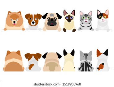 small dogs and cats border set, upper body, front and back