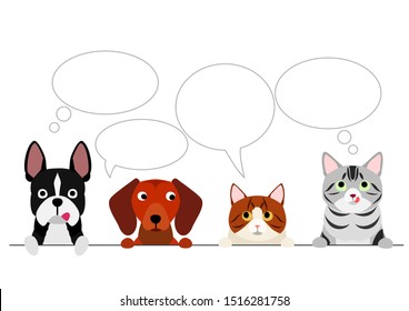 small dogs and cats border with speech bubbles