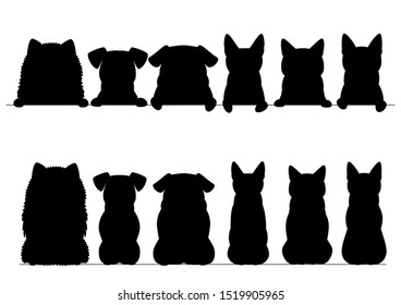 small dogs and cats silhouette border set, upper and full body