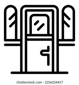 Small door icon outline vector. Front home. Wood glass