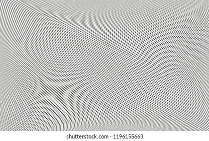 Small dots curved shape geometric pattern monochrome halftone black and white wavy texture vector background for web and print