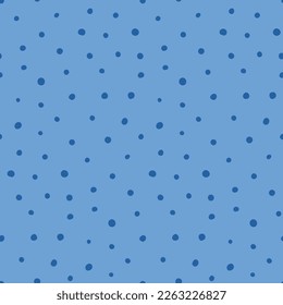 Small dots simple seamless geometric pattern, dark on light blue background. Hand drawn vector illustration. Childish texture. Design concept for kids fashion print, textile, wallpaper, packaging.