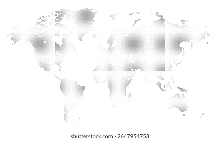 Pequeno mapa global pontilhado em moda pixel quadrado mostrando bordas e continentes. Patrimônio infográfico com assunto global projetado para funções especializadas e criativas. Mapa mundial de padrão de pontos pequenos