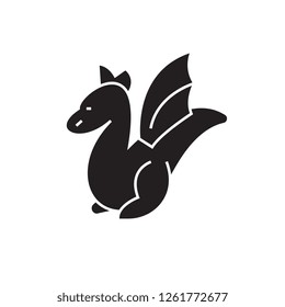 Small dragon black vector concept icon. Small dragon flat illustration, sign