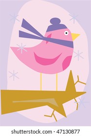Small dressed bird in winter on a branch
